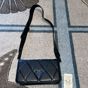 NEW Valentino Orlandi Quilted Crossbody Italy Shoulder Bag Black Gunmetal Purse
